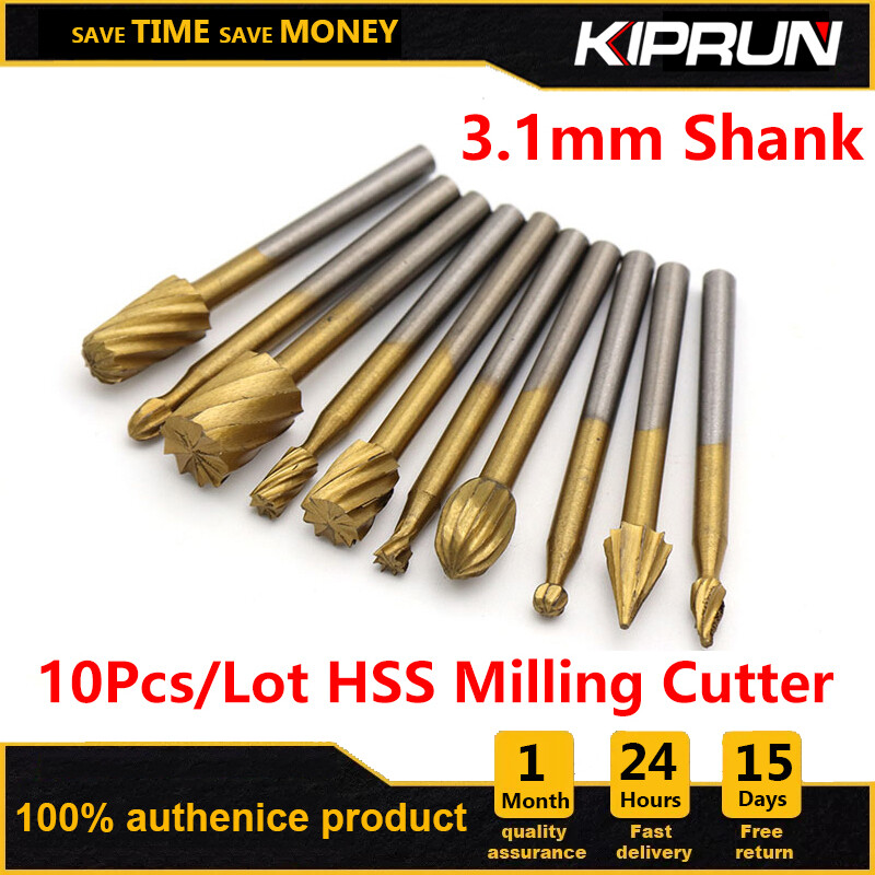 KIPRUN 10pcs HSS Rotary Router Drill Bit Set Burr Tools Wood Drill Cutting DIY Routing Carving Electric Grinding Head EngravingTool