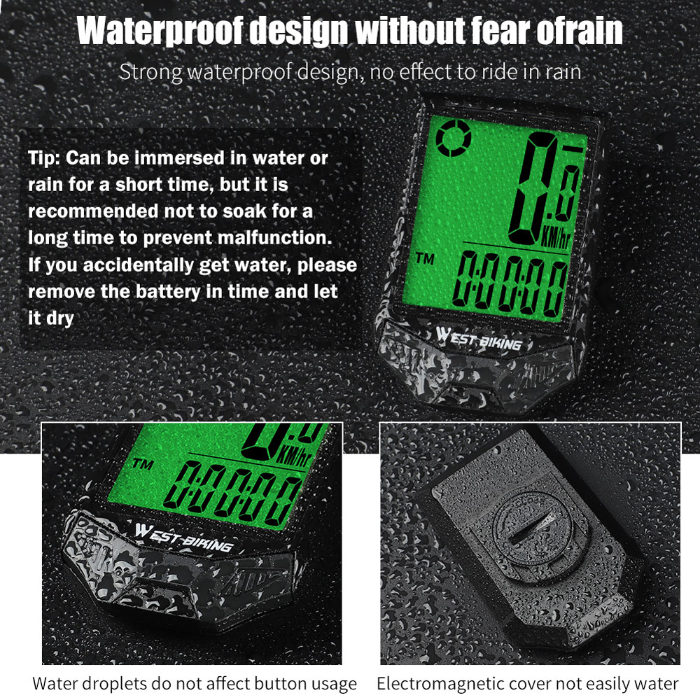 WEST BIKING Bike Computer Wire less Speedometer Odometer Waterproof LCD Backlight Cycling MTB Bicycle Computer Stopwatch Night Light Anti-interference