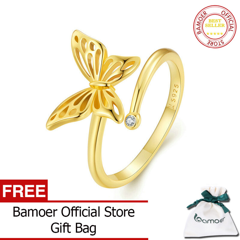 BAMOER Free Shpping October Authentic 925 Sterling Silver Vintage Butterfly Adjustable Finger Rings for Women Wedding Engagement Ring Jewelry SCR448