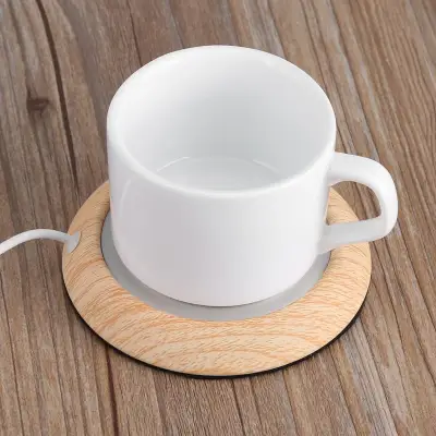 USB Wood Grain Cup Warmer Heat Beverage Mug Mat Office Tea Coffee Heater Pad