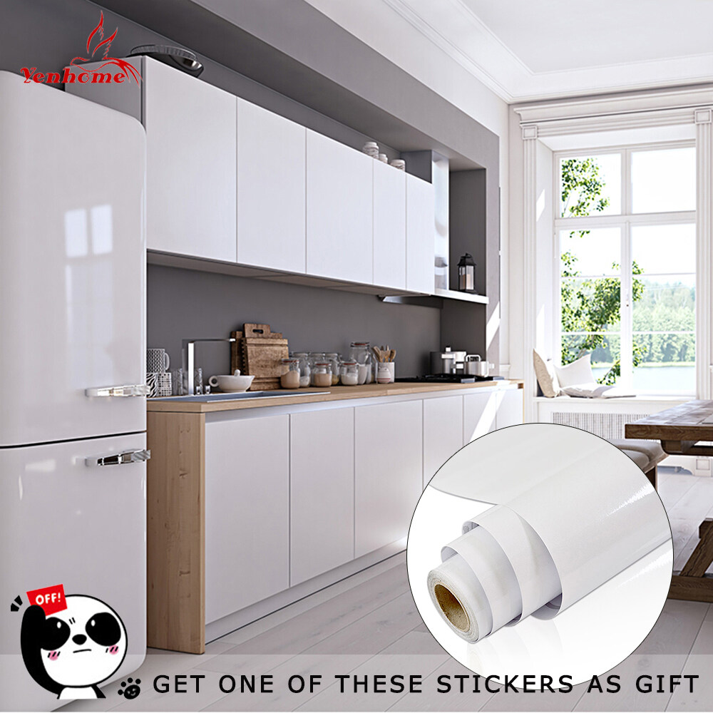 Yenhome High Glossy White Removable Self Ahesive Vinyl Contact Paper for Cabinets Shelf Liner for Kitchen Cabinet Peel and Stick Wallpaper Stick and Peel Door Table Wall Decals 40cm*1m