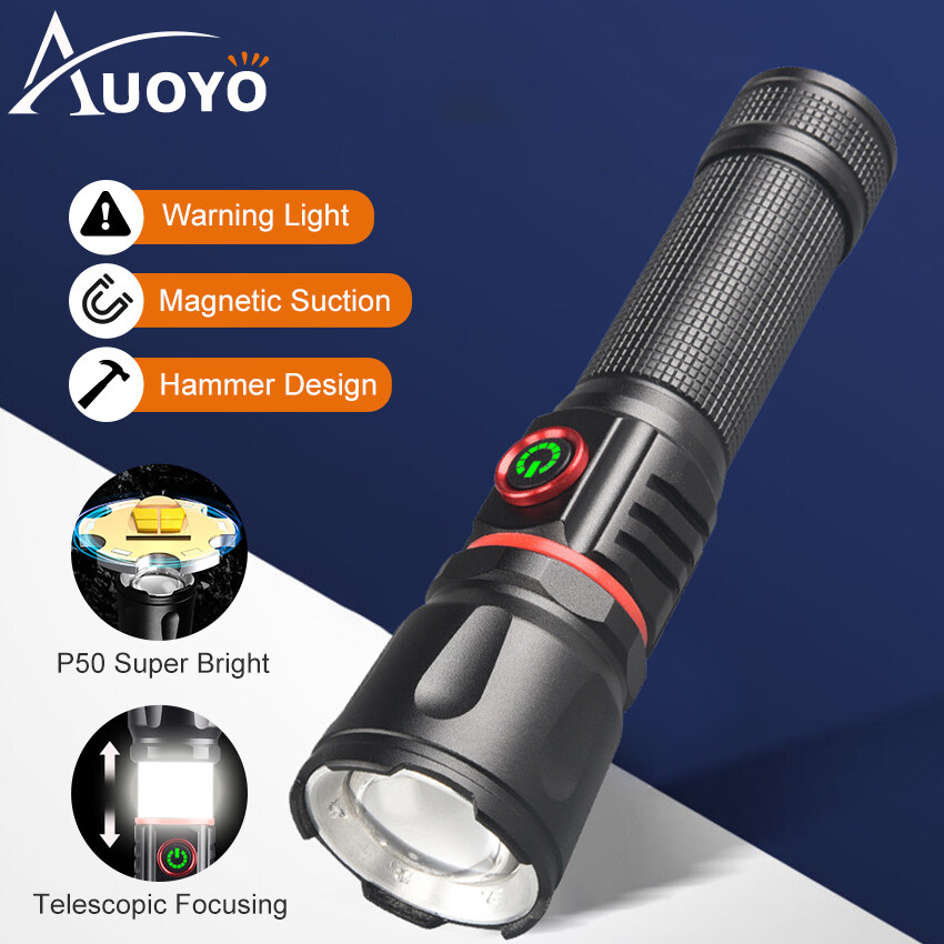 Auoyo Đèn Pin Đa Năng XHP50 Đèn Pin Mini Đèn Pin Cảnh Báo Có Thể Thu Phóng