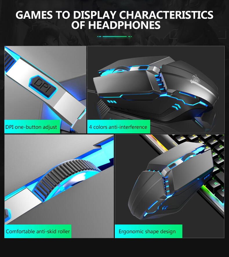 AULA T200 Gaming Keyboard And Gaming Mouse Combo Colorful Backlight With Multi-function Knob