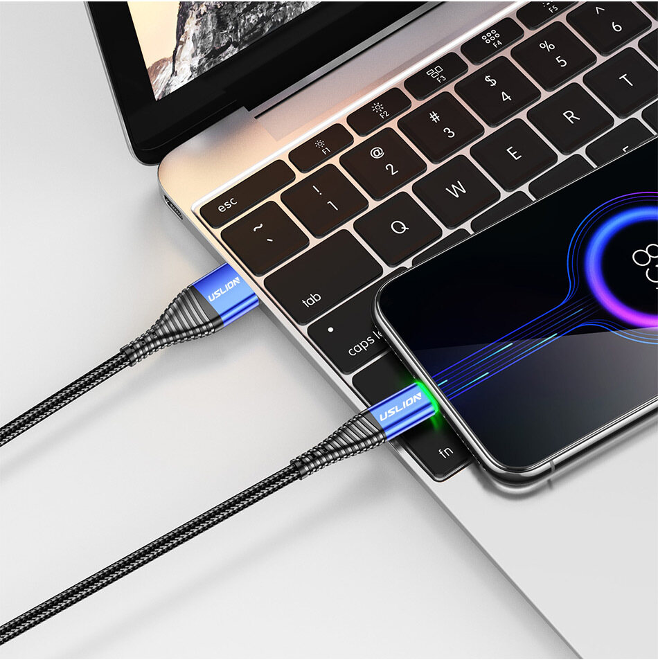 New Type-C Cable with Green Light for Typec Android 3.0A Fast Charging Mobile Phone Data Cable