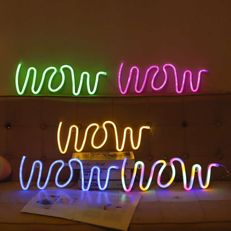 Ins Đèn Tạo Hình WOW Sáng Tạo Đèn Neon Led Đèn Tạo Không Khí Quán Bar Gắn Tường USB
