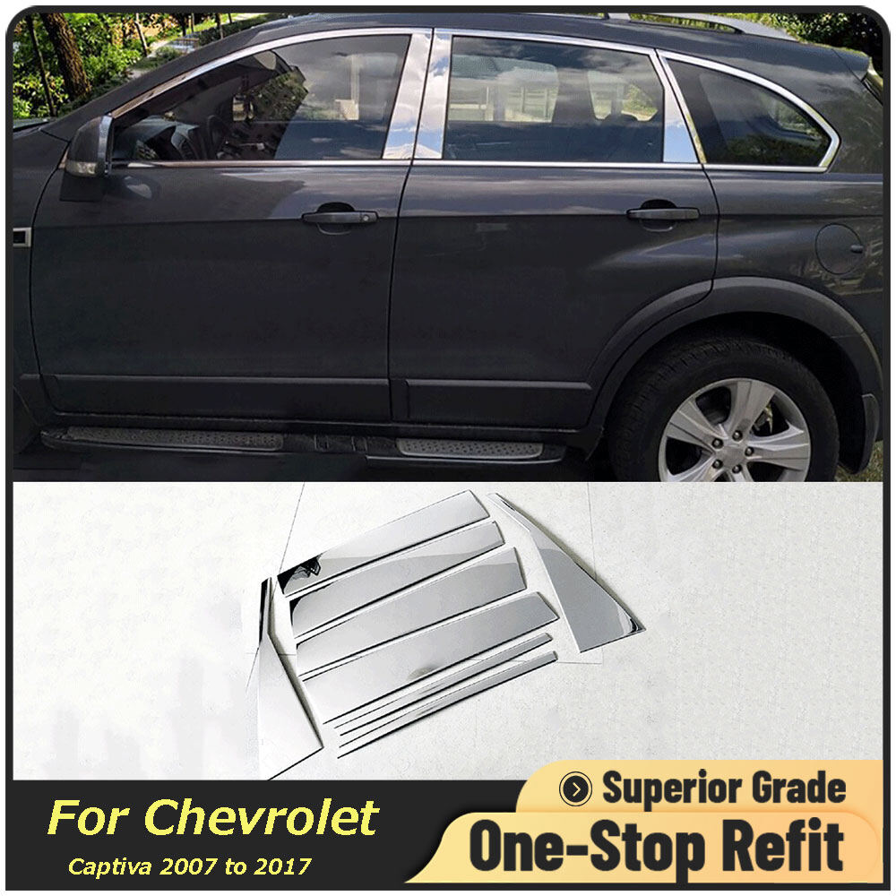 8Pcs Chrome Stainless Steel Car Door Window Column Center BC Pillar Post Cover Trim For Chevrolet Chevy Captiva 2008-2018