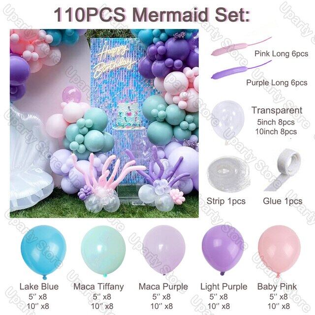 1 Set Mermaid Birthday Balloons Arch Pastel Macaron Pink Purple Balloon ...