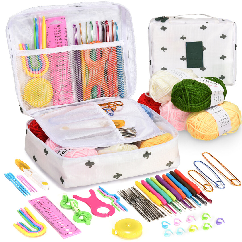 Crochet Kits for Beginners Adults, Knitting Starter Kit for Adults, Include 0.6-6.0 mm Metal Crochet Hooks, Wool, Case and Knitting Accessories, Crochet Hook Set Kids, Crochet Starter Kit UK