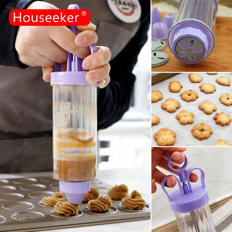 Houseeker  19pcs Cookie Biscuit Maker Cream Cake Pump Pastry Nozzles Flower Mouth Pump Press Machine