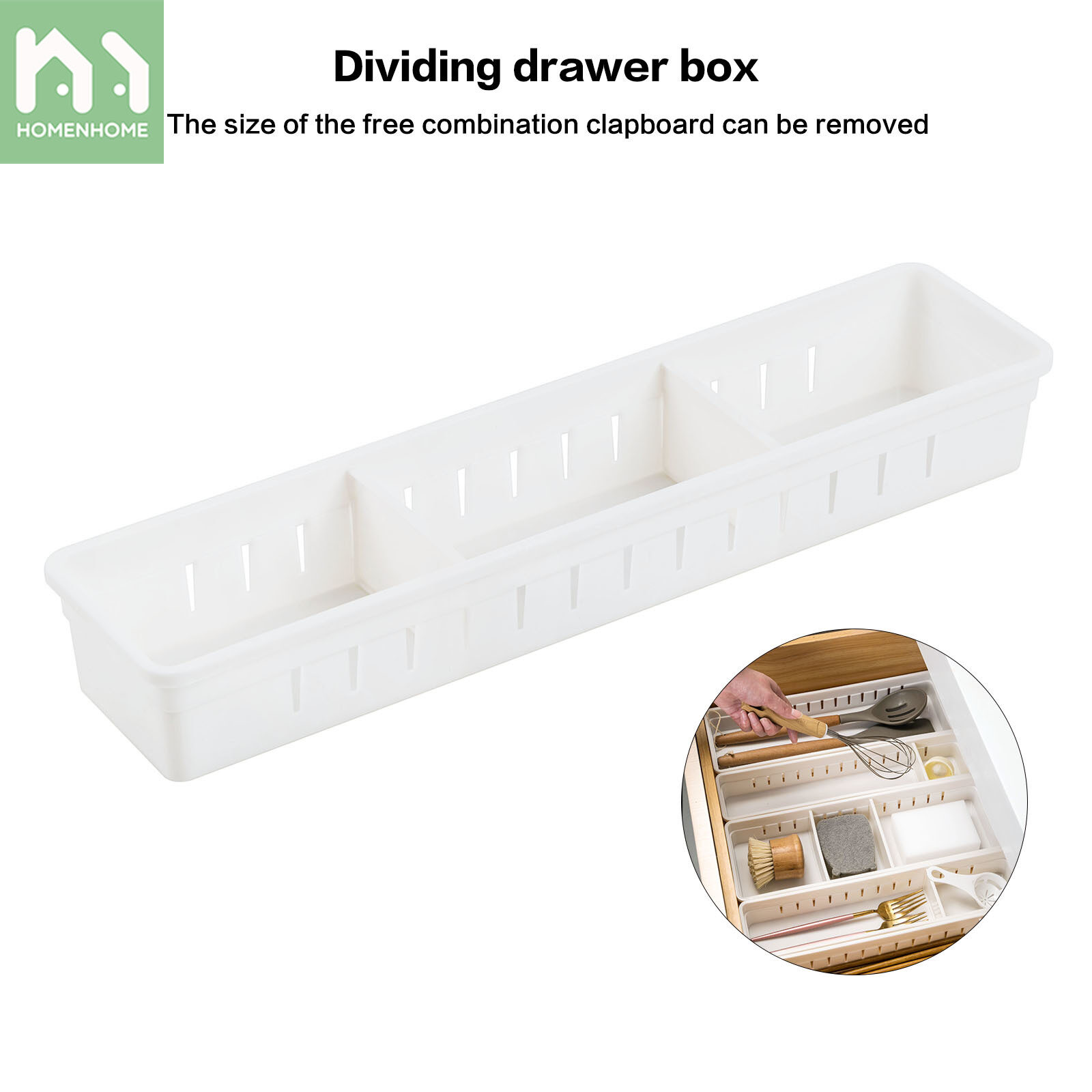Homenhome Japanese Style Divided PP Kitchen Storage Drawer Box