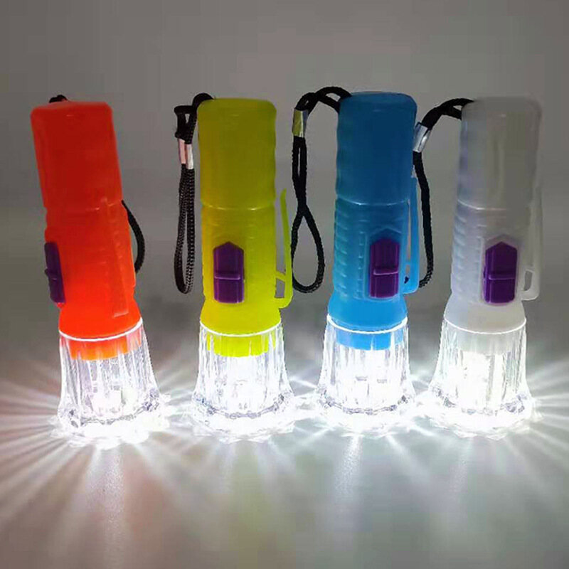 Mini Diamond LED Flashlight with Keychain Plastic cute torch emergency lamp random color delivery