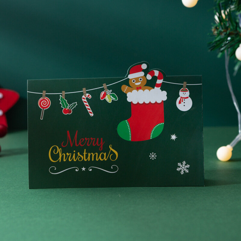 New Christmas Wishes Greeting Card Cartoon Santa Snowman Blessing Message Small Card