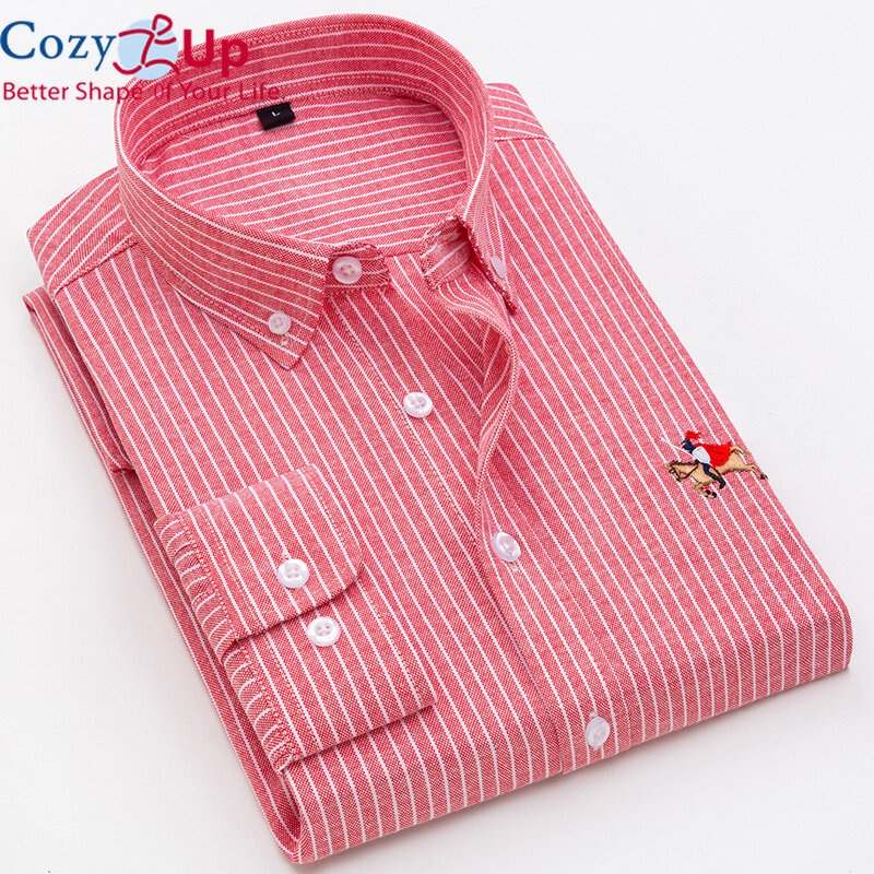 Cozy Up Male Striped Shirt Brand Clothing Pocket Embroidery Men Long Sleeve Shirt Summer Slim Fit Shirt Casual Shirt