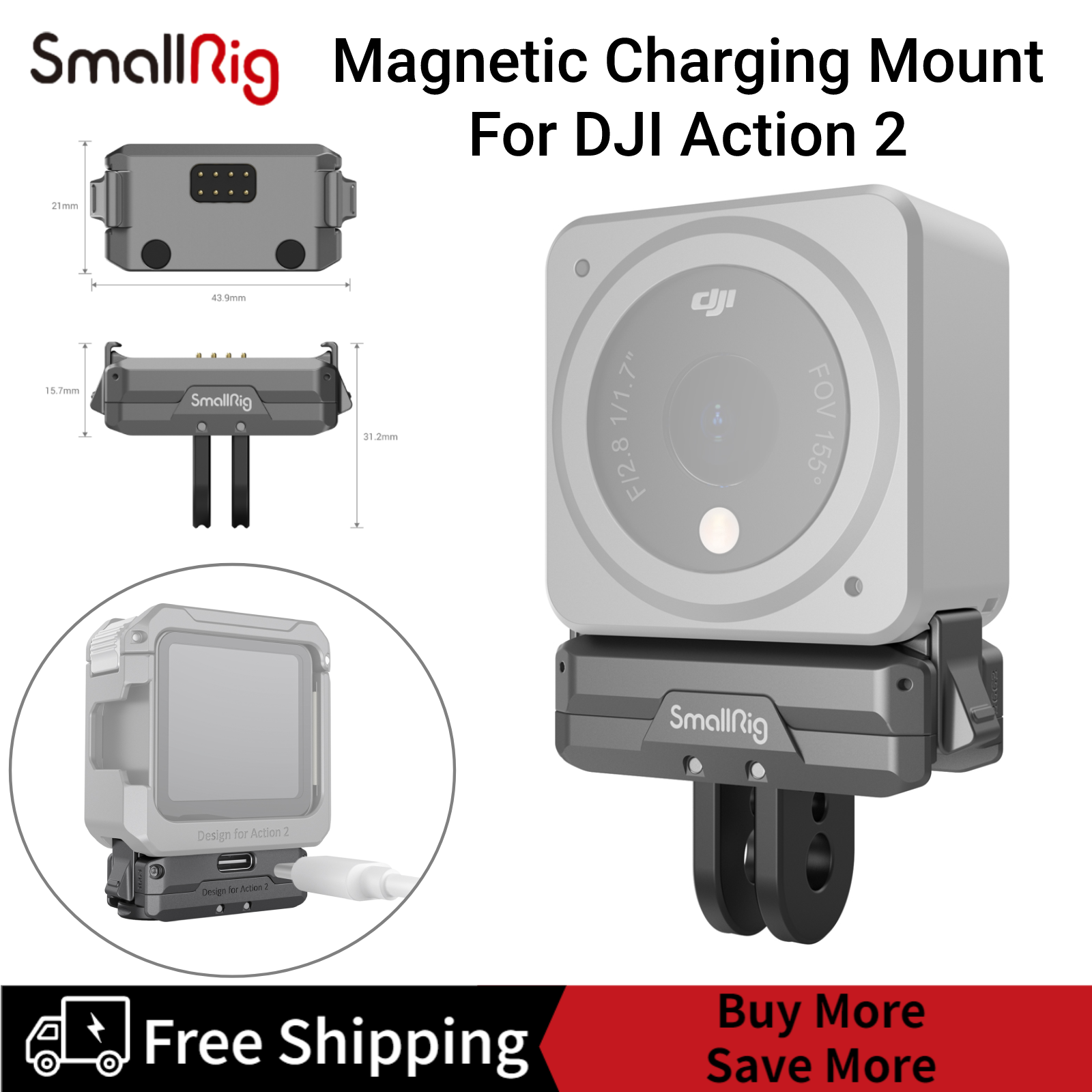 SmallRig Đế Sạc Từ Tính Cho DJI Action 2 3663