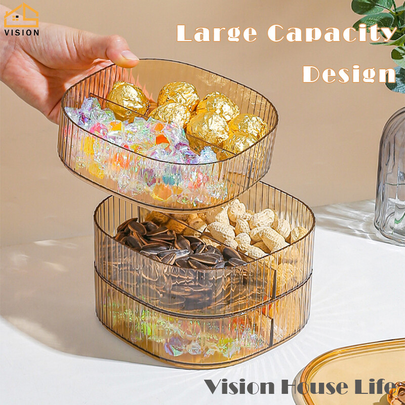 Vision Hộp Đựng Đồ Ăn Nhẹ Trong Suốt Nhiều Tầng Kẹo Hạt Trái Cây Sấy Khô Có Nắp Đĩa Trái Cây Sấy Chia Ngăn Gia Dụng