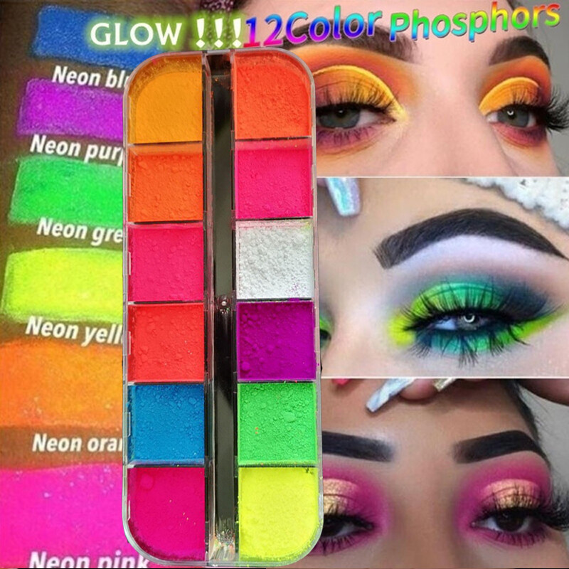 12 Colors/Box Fluorescent Neon Pigment Eye Shadow Makeup Palette Glitter Shimmer Mineral Pigment Face Body Nail Art Decoration