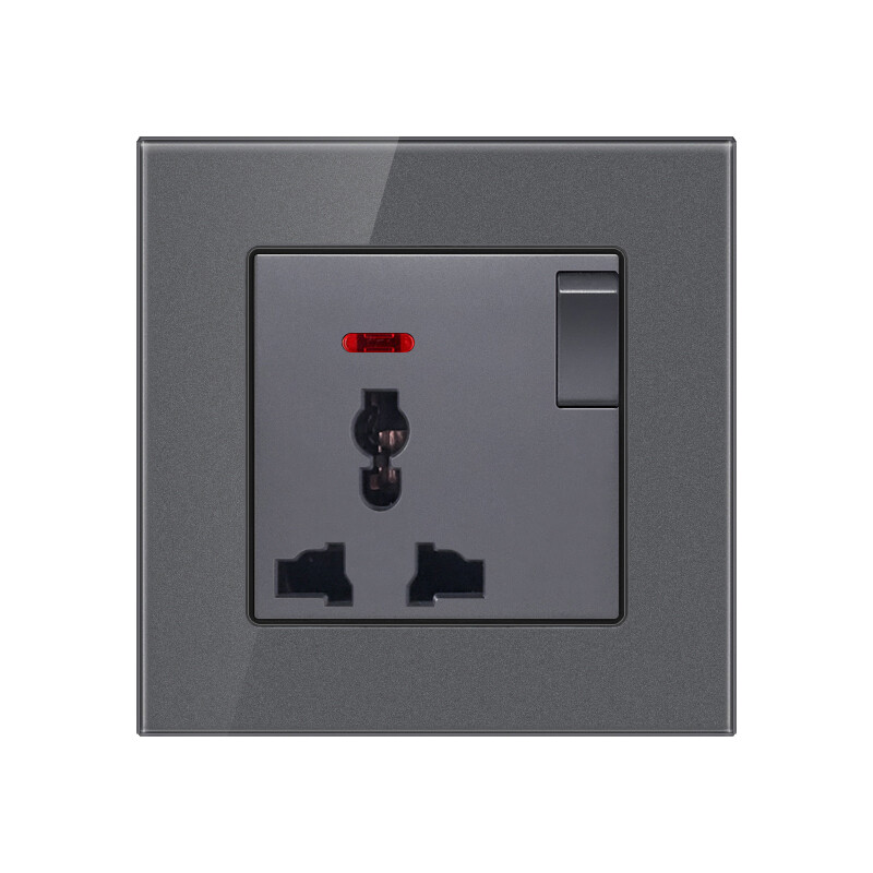 FLKL 220V Gray Wall Key Switch Panel 13amp Universal 3/6 Pin Plug Socket with USB Suiz on Off Lampu 1/2/3/4 Gang 1/2 Way Modern Lighting Switches Electrical Outlet Aluminum Alloy Panel 20A Aircon Door Bell Dimming Switch Official Store