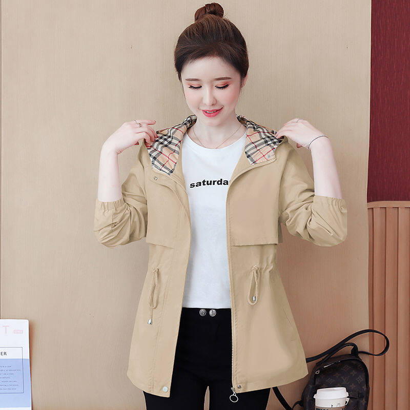Women's Hooded Trench Coat Korean Version Loose Foreign Style Coat with A Slim Waist and Medium Length Hooded Coat Trend