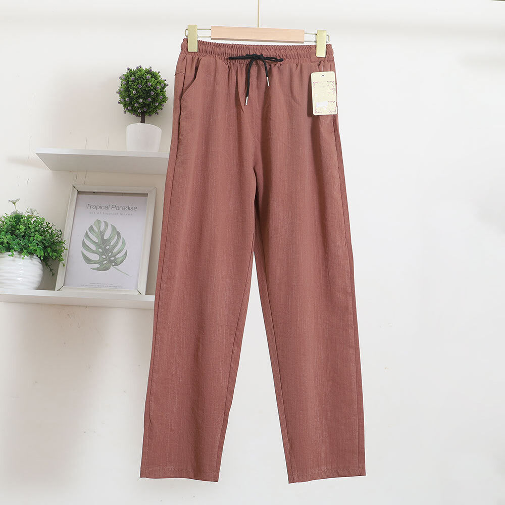 Xadama Quần Chinos cotton TRUNG NIÊN cho nữ công việc văn phòng vừa rộng thắt lưng co giãn ống suông