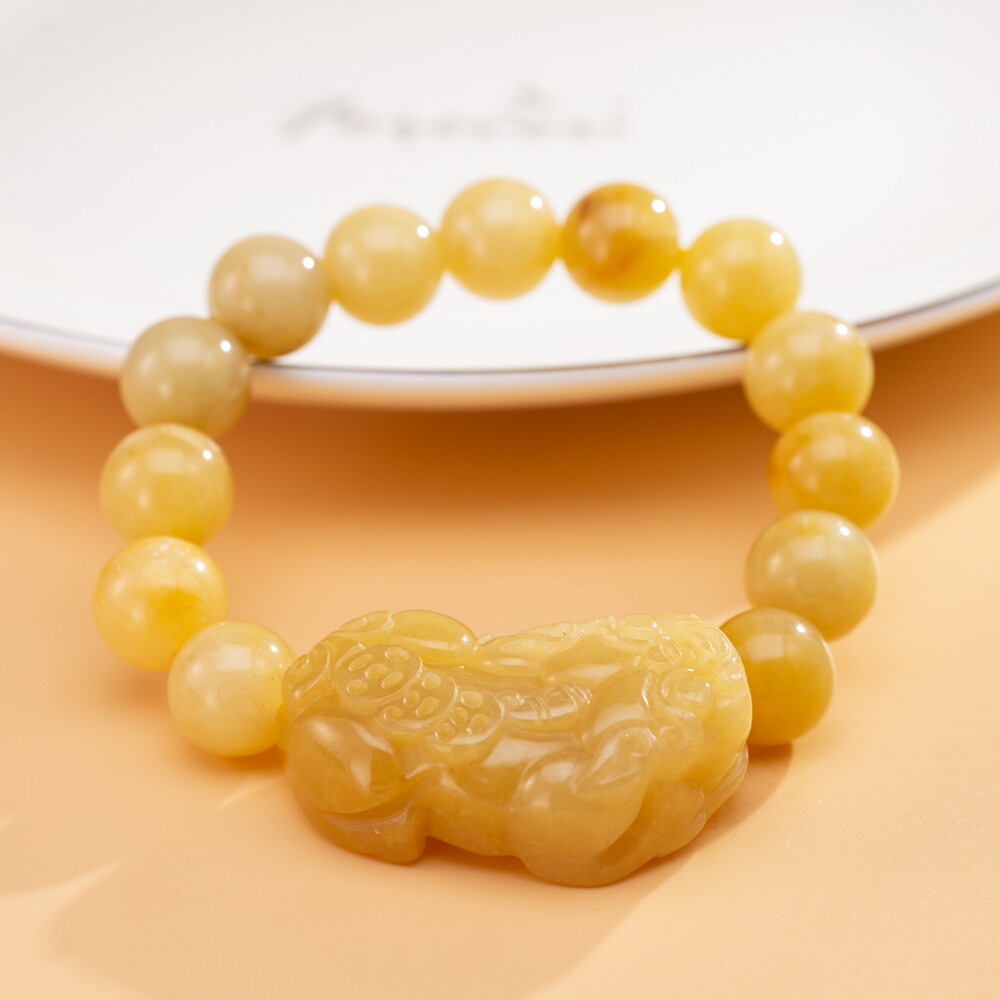 Timeswind natural jade yellow beaded wealth pixiu for men bracelet