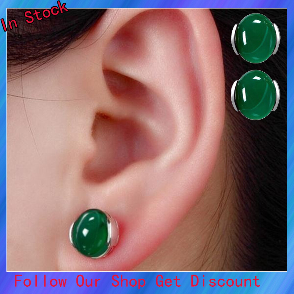 duiyidang® Fashion Women Natural Green Agate Stone Inlaid PlatedStud Earrings Jewelry Gift