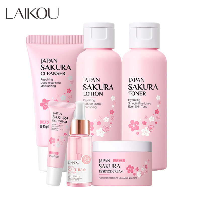 LAIKOU Sakura Skin Care Cleansing Brightening Smoothing Skin rejuvenation 6 Pcs Set