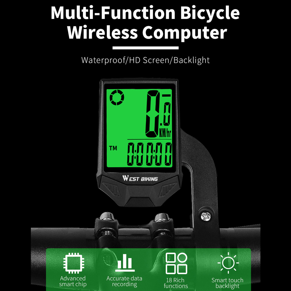 WEST BIKING Bike Computer Wire less Speedometer Odometer Waterproof LCD Backlight Cycling MTB Bicycle Computer Stopwatch Night Light Anti-interference