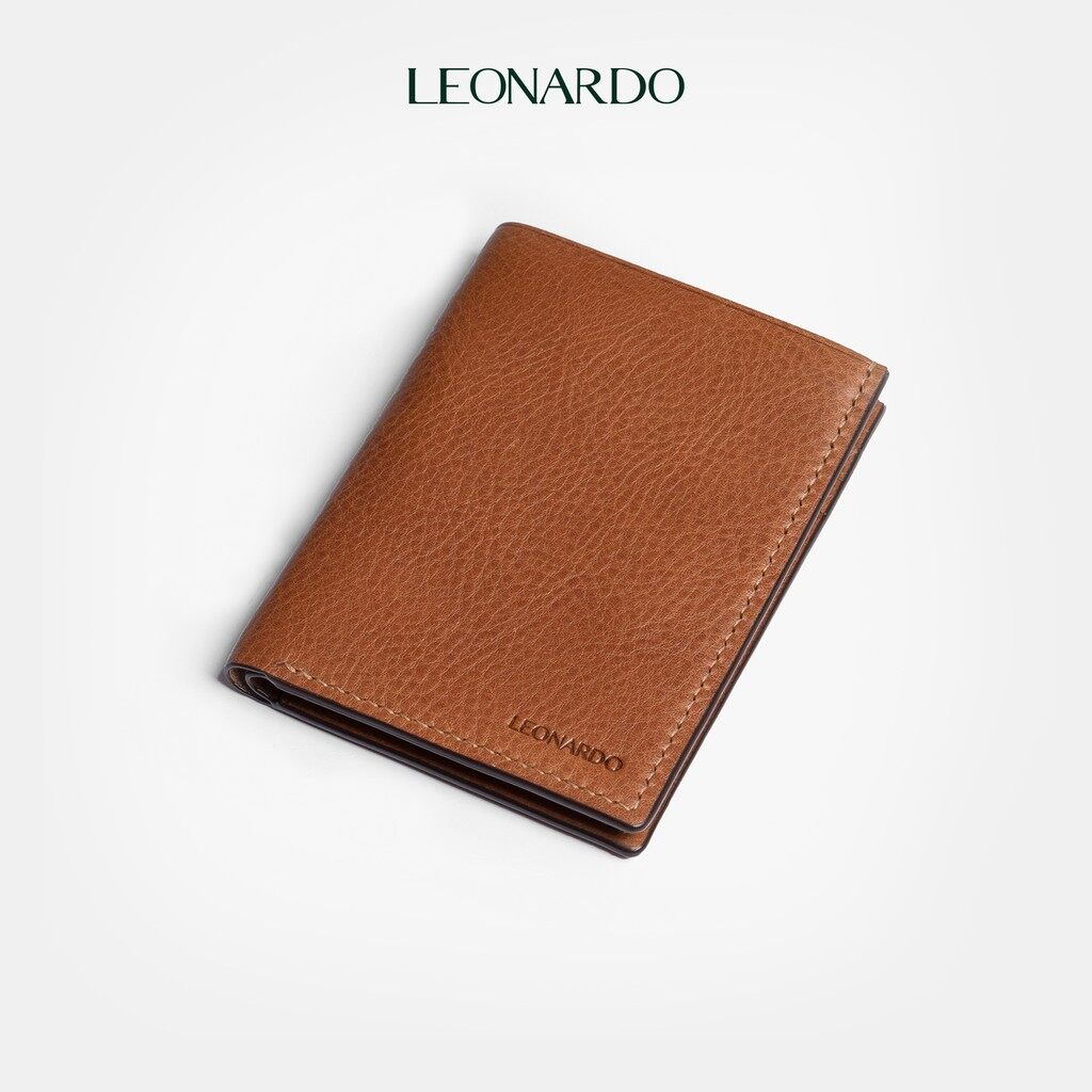 Ví mini gập đôi Leonardo Mori chất da Vachetta nhập khẩu cho nam