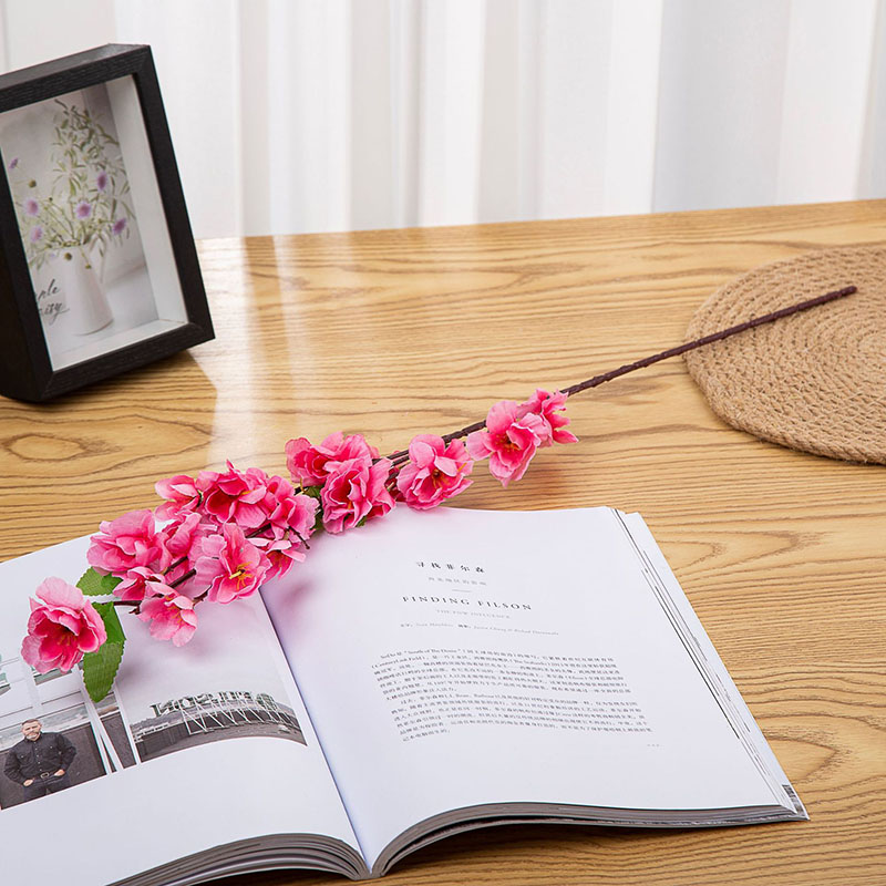 Houseeker 63cm Peach Blossom Simulation Flowers Artificial Flowers Silk Flower Decorative Flowers Wreaths Branch Fake Leaves Peach Blossom