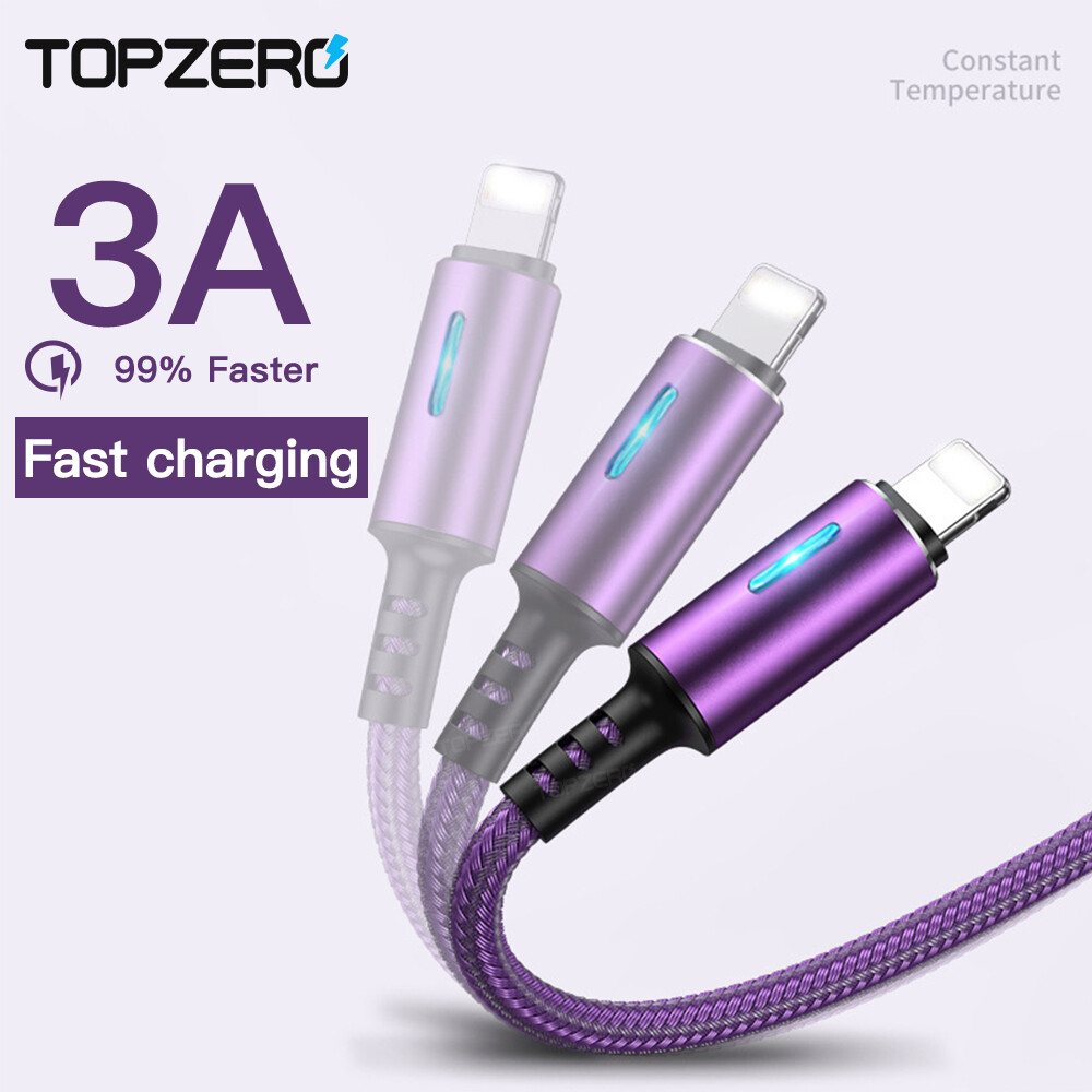 TOPZERO 3A Fast Charging Data Cable Micro USB Lightning Type-C Breathing Lighting Nylon Braided USB Charger Cable For iPhone 6 7 8 Plus 11 X XS XR XS Max 11 Pro Max Samsung S20 S10 Xiaomi Huawei OPPO Vivo