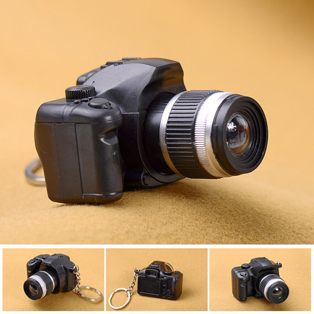 Cute Mini DSLR Camera LED Lighting Voice Pendant Keychain Key Ring Gift Decor