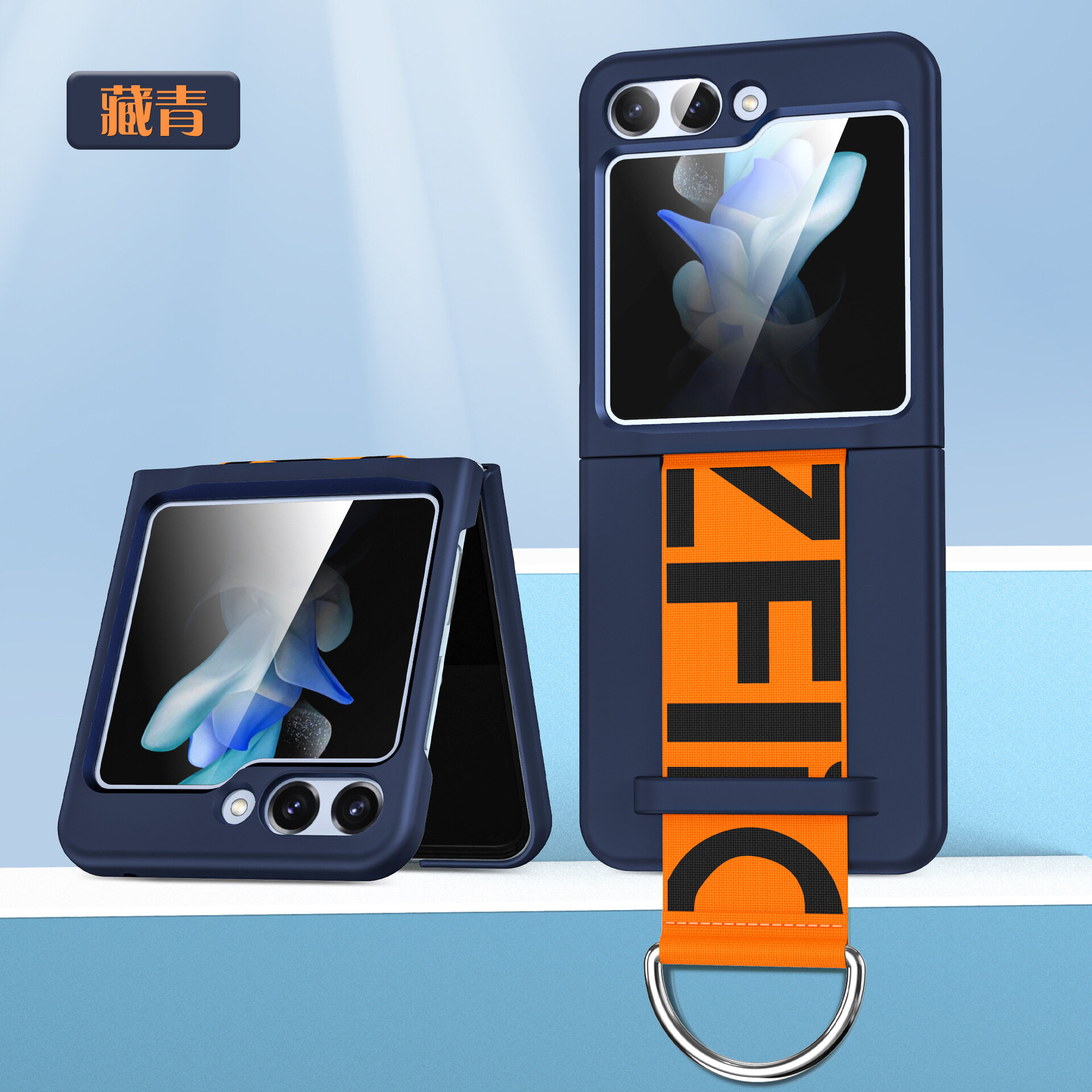 FLOVEME For Samsung Z Flip6 Flip5 5G Flip4 Flip3 Case With Strap Len Metal Ring Cover For Samsung Galaxy Z Flip6 flip5 5G Wristband Plastic PC Shockproof Phone Cases For Galaxy Z Flip 5 5G