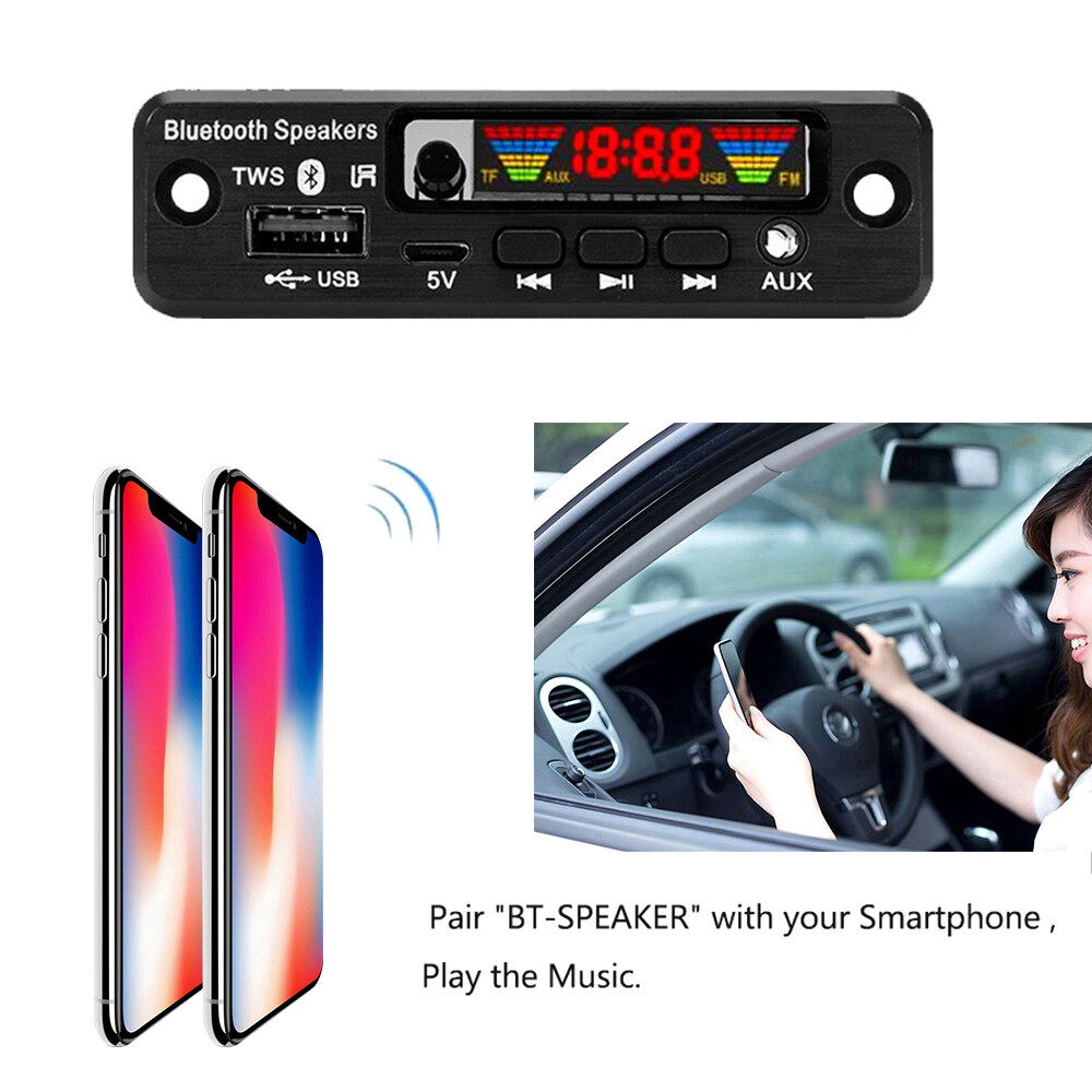KEBETEME 5V MP3 WMA WAV Decoder Board Bluetooth 5.0 Wireless Audio Module Color Screen USB AUX TF FM Radio For Car Accessories