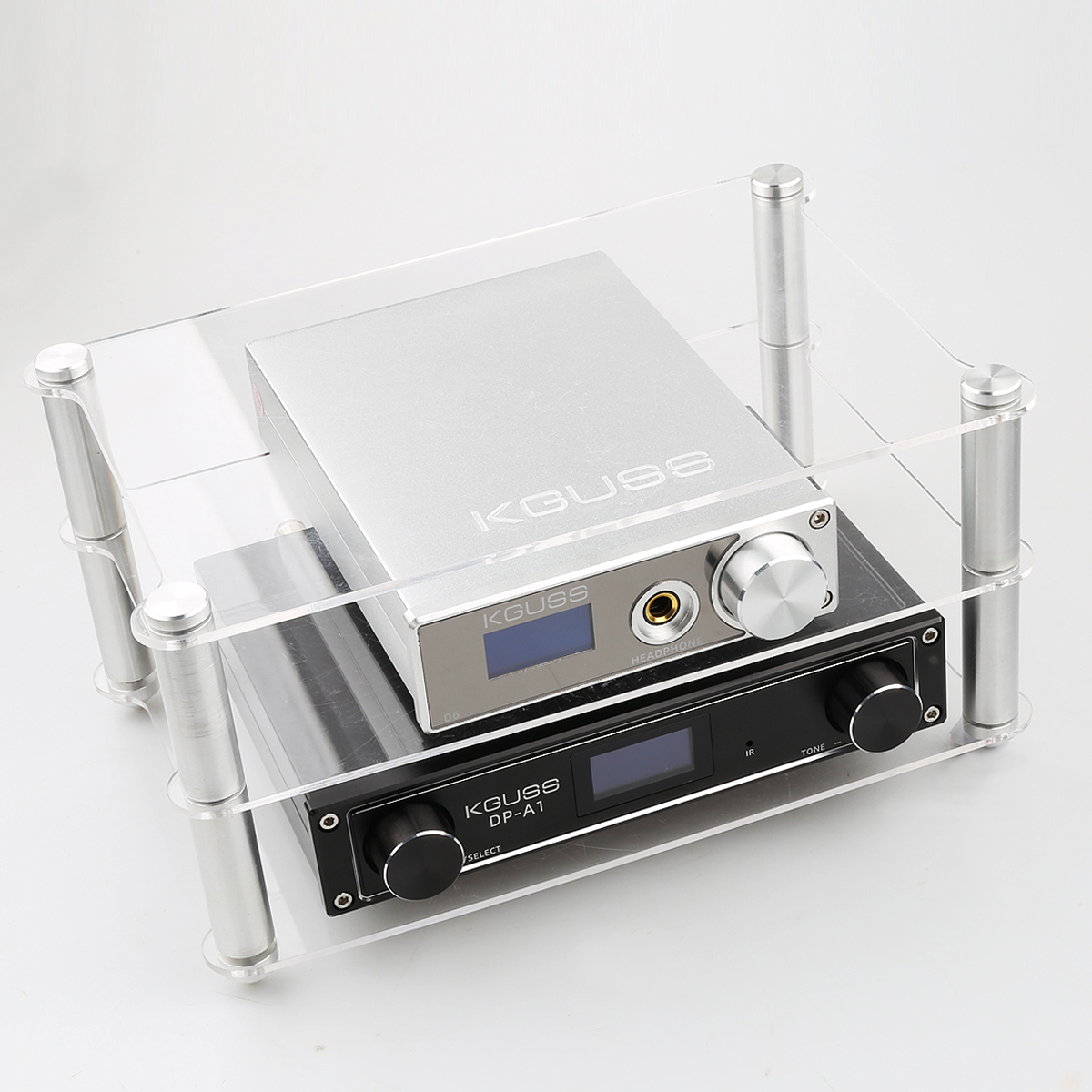 thumbnail image 2 of KGUSS Mini 2-Layer Acrylic Audio Rack - Desktop Stand For DAC, Headphone Amps, Small HiFi Gear 2 of 13