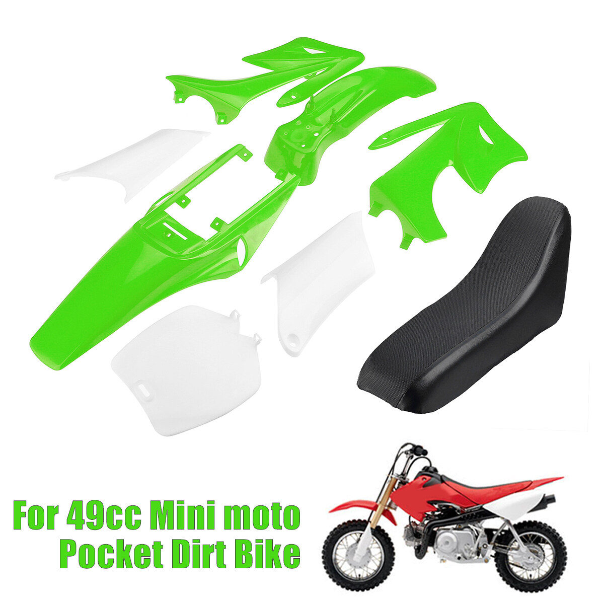 แฟริ่งพลาสติกรถจักรยานยนต์ + ที่นั่งสูงสำหรับ49cc Mini Moto Pocket Dirt Bike