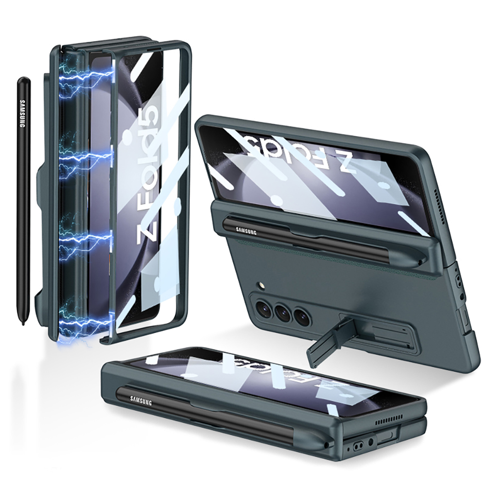 All-inclusive shockproof armor case for samsung galaxy z fold 5 fold 4 fold 3 5g case zfold3 4 5 cases with hinge pen holder stand hard pc cover for samsung z fold3 fold4 fold5 kickstand case with screen glass film with pen for z fold3 4 5 case