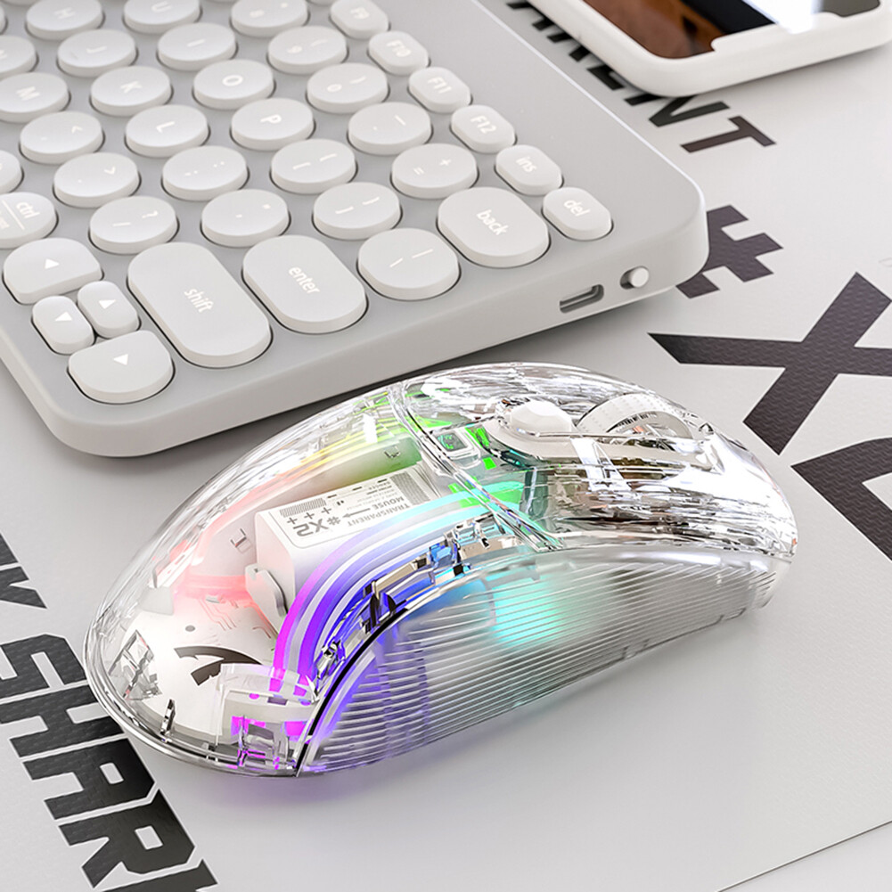 Wired Wireless Gaming Mouse RGB Light Adjustable Transparent Game Mouse Bluetooth-compatible Creative Mouse Comfortable for Desktop Notebook Computer