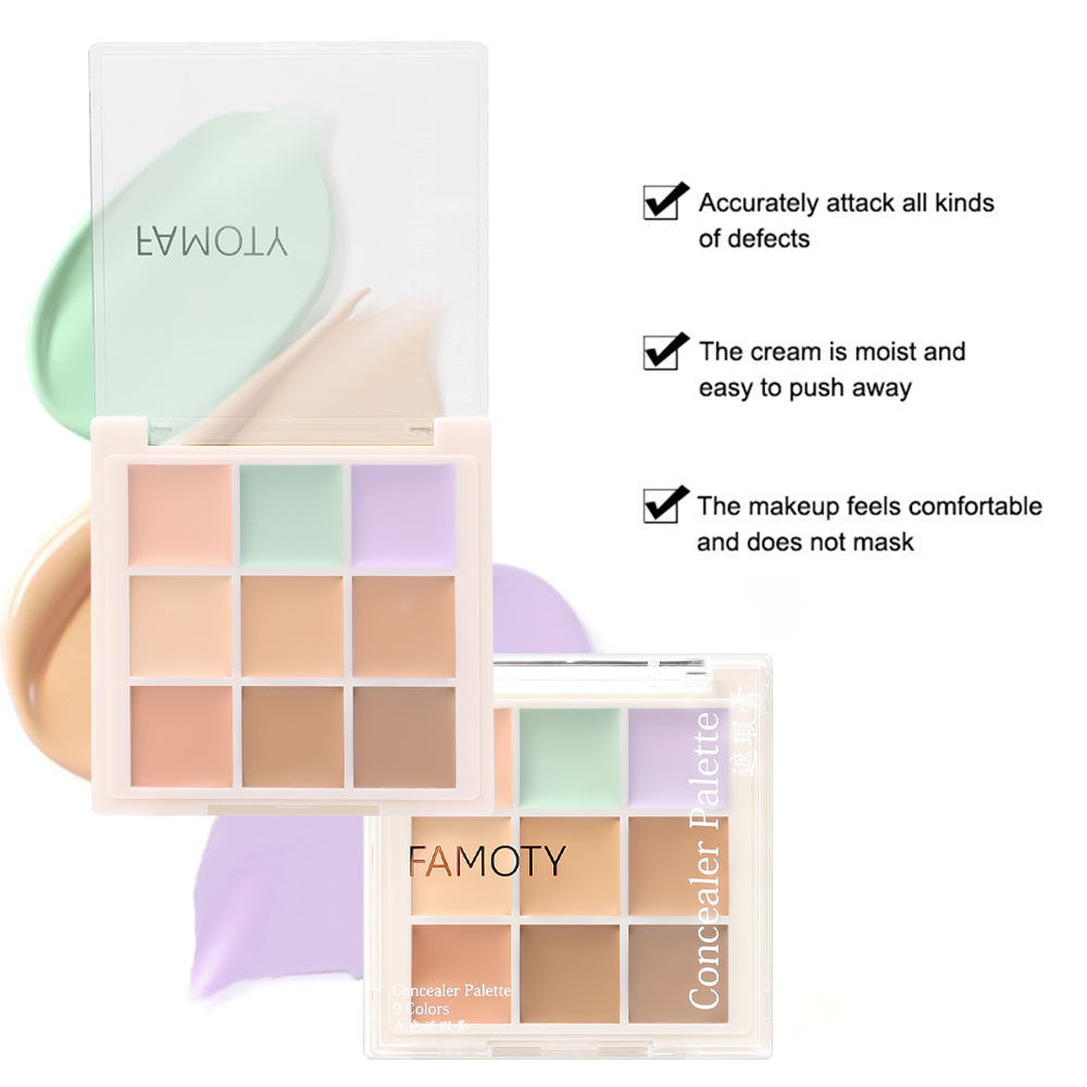 Dorisna 9 Colors Face Concealer Makeup Professional Face Highlighter Concealer Palette Smooth and Moisturizing Texture Cream Contour Makeup