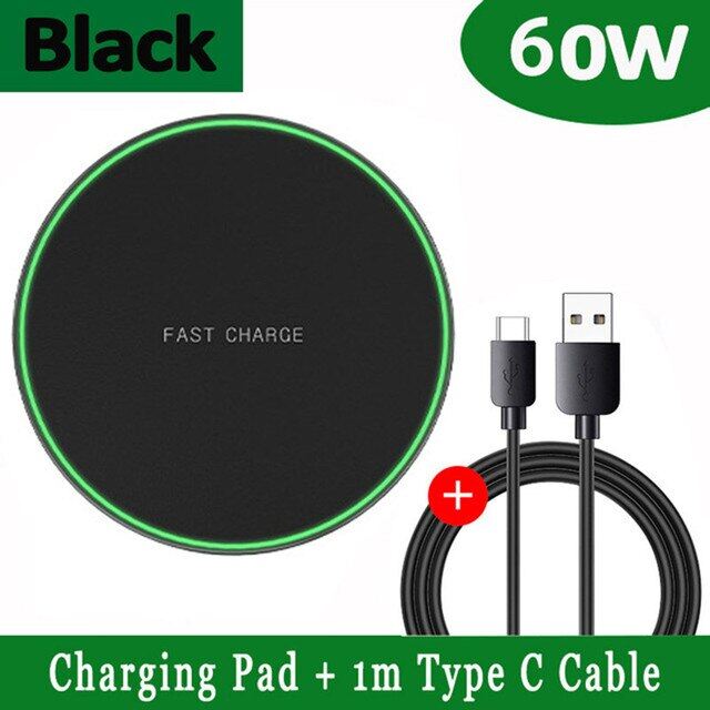60w fast qi wireless charger pad for doogee v10 v20 s98 homtom ht80 agm x3 doogee s96pro oneplus 8 pro 9 wireless charging quick