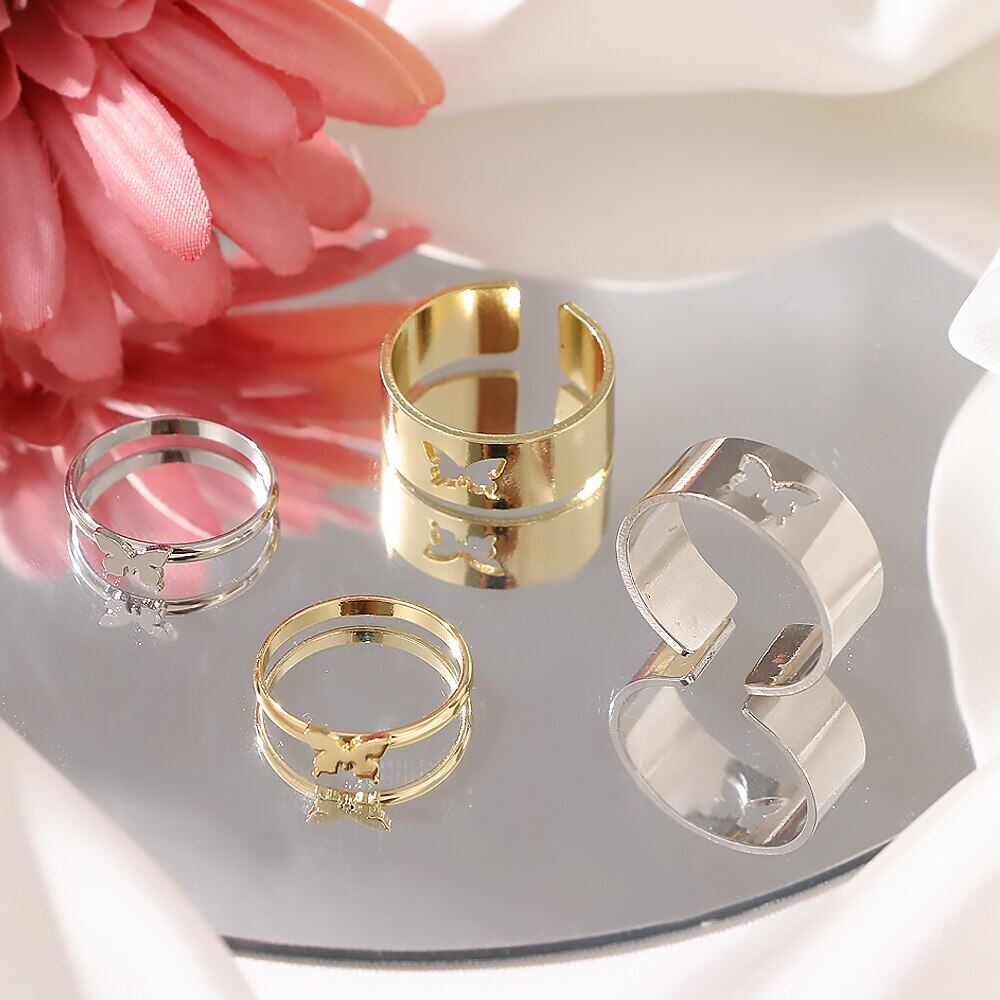 ZHUOHUA อินเทรนด์แหวนผีเสื้อสำหรับผู้หญิงชุดแหวนคู่หมั้นงานแต่งงานแหวนเปิดเครื่องประดับ2ชิ้น/เซ็ต