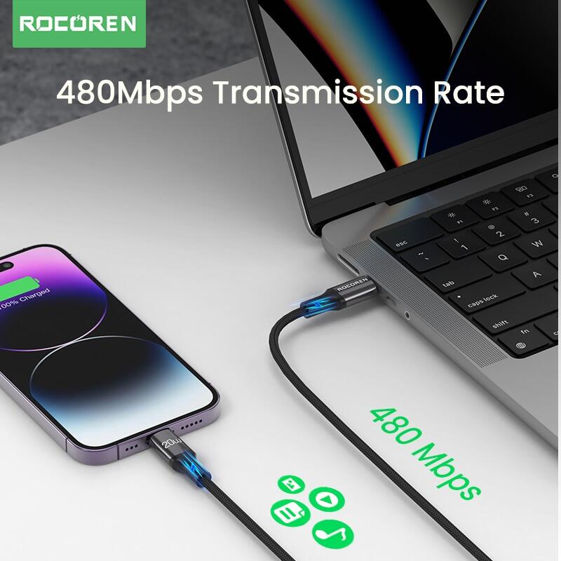Rocoren PD 20W USB C Cable For iPhone 14 13 12 Pro Max X XR Mini Fast Charging Charger Type C Cable For iPad USBC Data Wire Cord