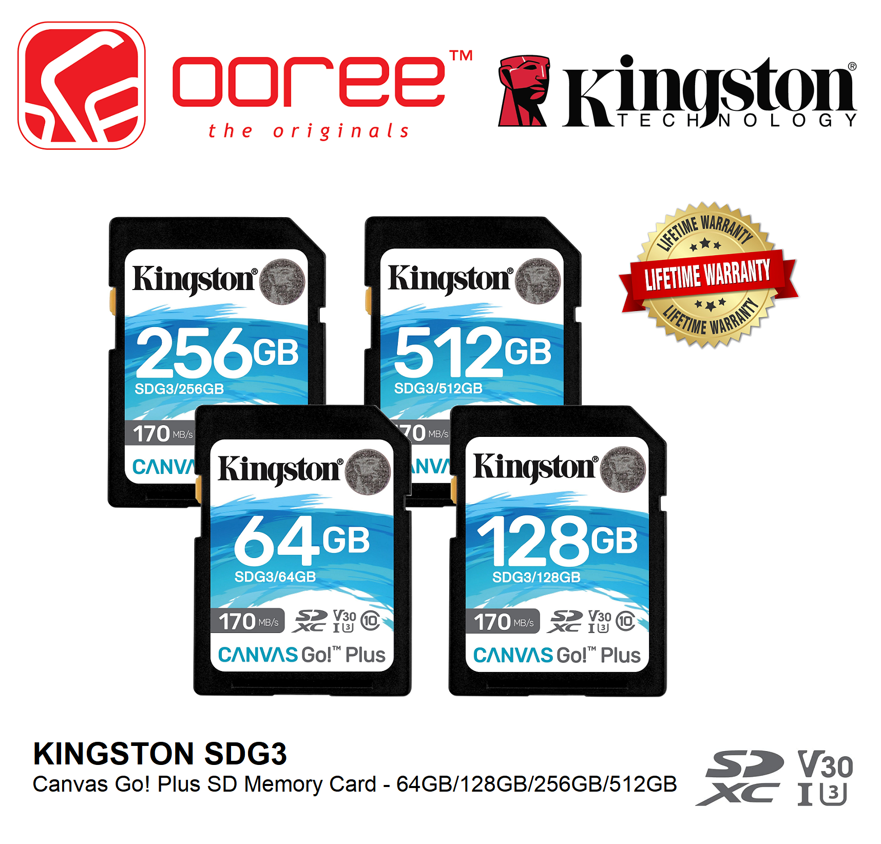 KINGSTON SDG3 CANVAS GO PLUS CLASS 10 SD MEMORY CARD 64GB (SDG3/64GB)/ 128GB (SDG3/128GB