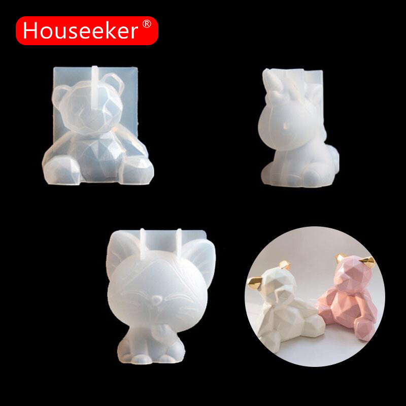 3D Unicorn Cartoon Silicone Cake Mold Kitten Bear Transparent Clay DIY Fondant Mousse Mold Cake Decorating Tools Mould