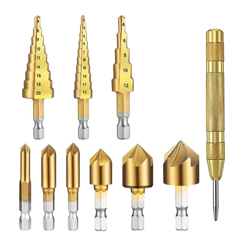 Step Drill Bit Set 1/4 Inch Hex Shank 5 Flute Counter Sink Drill Bit