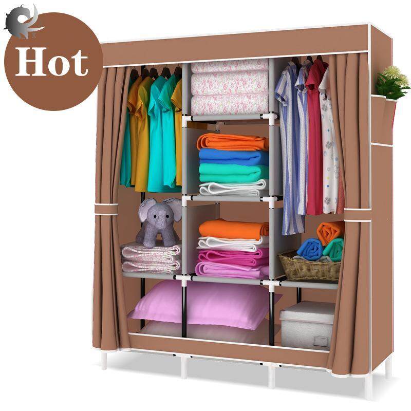 Dust-proof storage cabinet, simple wardrobe, fabric, cloth wardrobe, assembly, steel pipe, reinforced steel frame, modern and simple high-quality non-woven material (125*45*170cm)