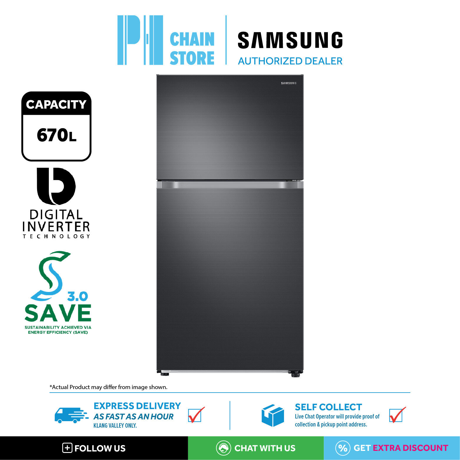 (DELIVERY FOR KL & SGR ONLY) SAMSUNG RT21M6211SG/ME 670L DIGITAL INVERTER 2-DOOR FRIDGE/REFRIGERATOR
