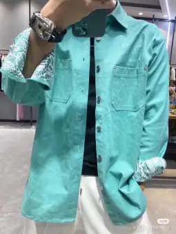 green shirt denim jacket
