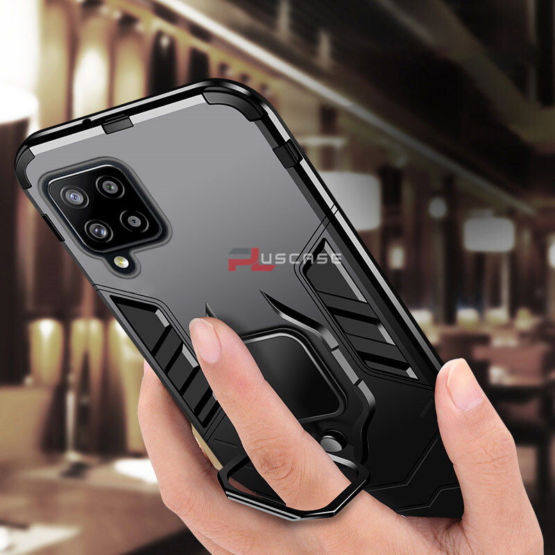 Ốp Lưng PlusCase cho Samsung Galaxy A12 Thiết kế Quân Đội Lớp Bảo Vệ Chống Sốc Có Vòng kim loại