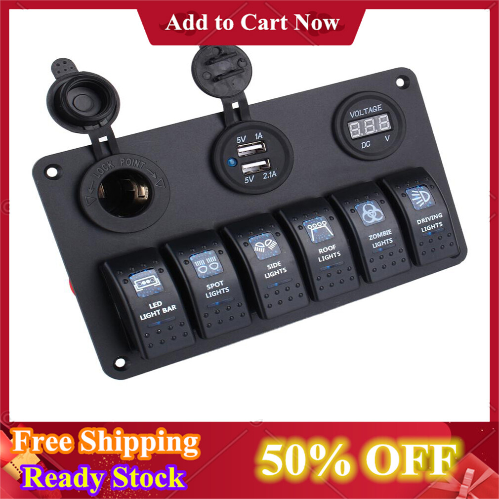 sp 10Pcs 12V Car Round Rocker Dot Boat Switch Blue LED Light Toggle ON ...