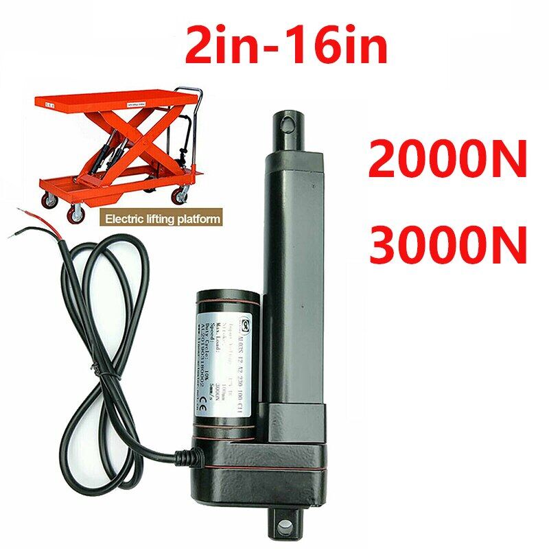 Dc 12v 24v electric linear actuator cylinder lift 2000n 3000n stroke 2"~16" fast